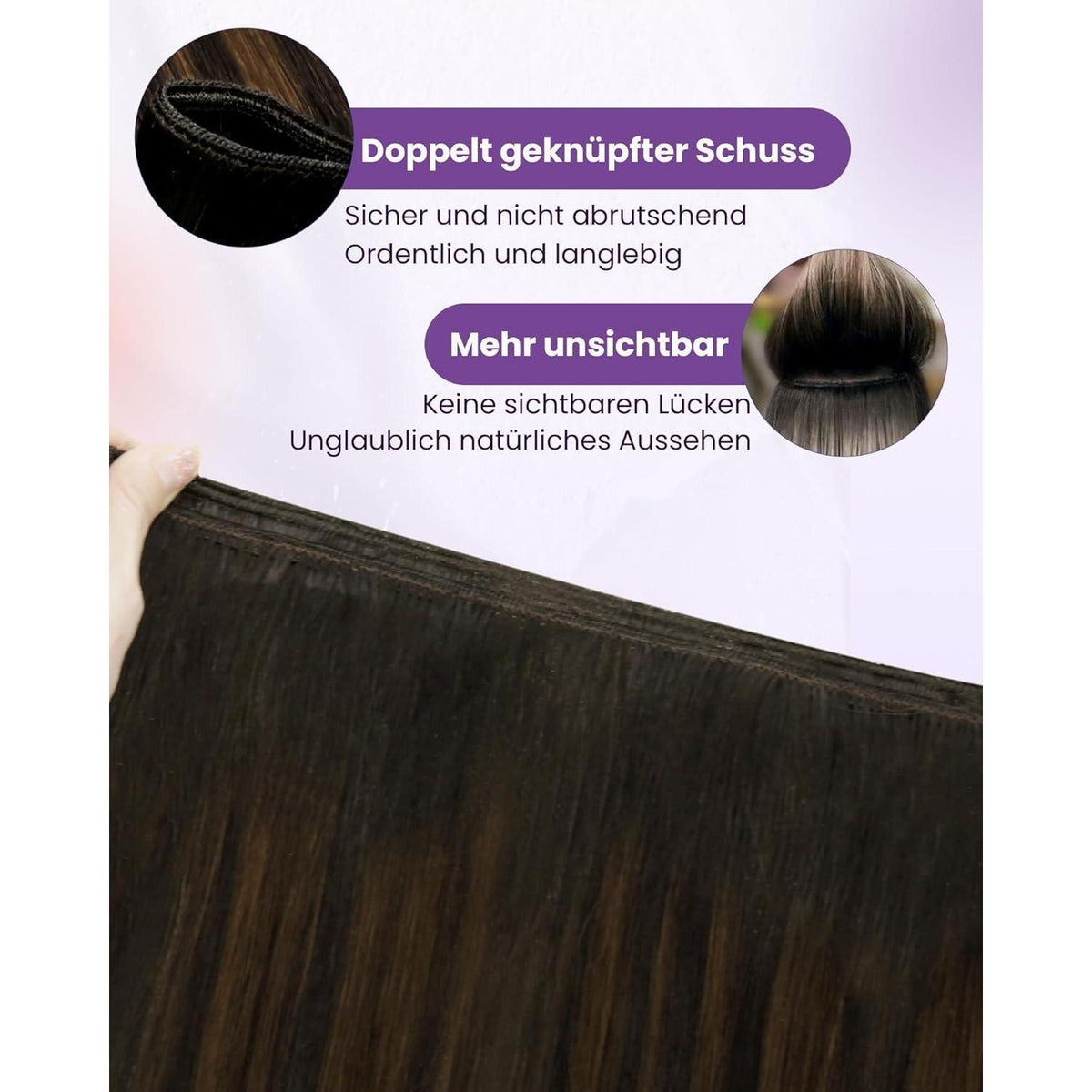 Echthaar Tressen Ombre Braun 55cm - Zum Einnähen #2/8/2