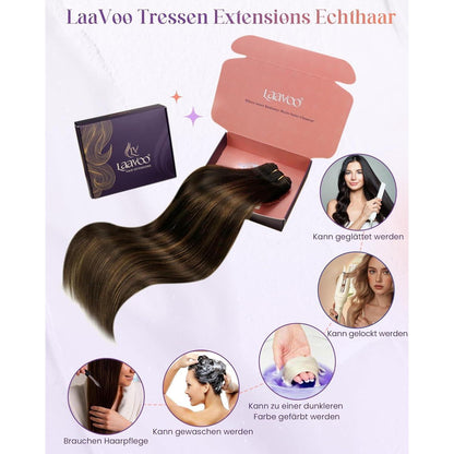 Echthaar Tressen Ombre Braun 55cm - Zum Einnähen #2/8/2