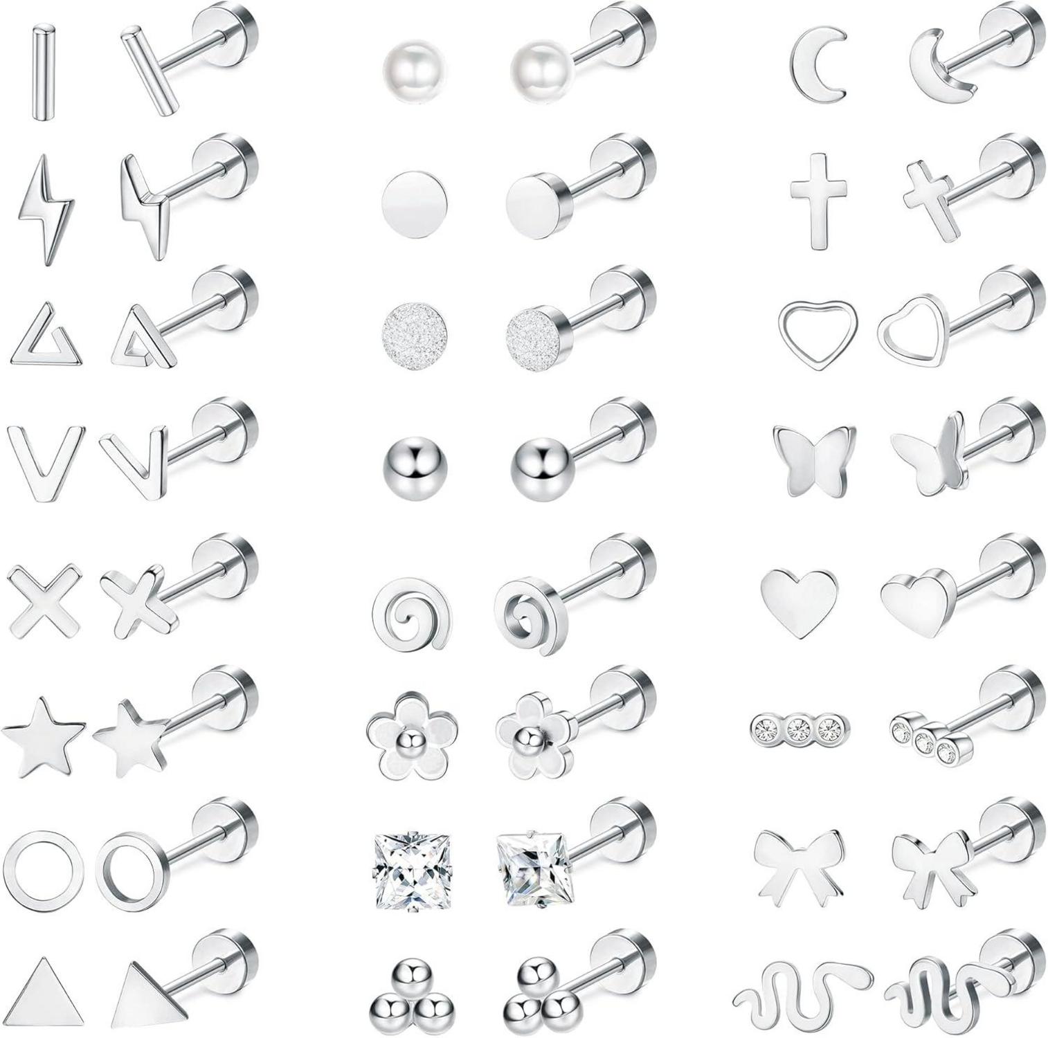 24 Paar Edelstahl Ohrstecker Set Geometrische Flatback Ohrringe