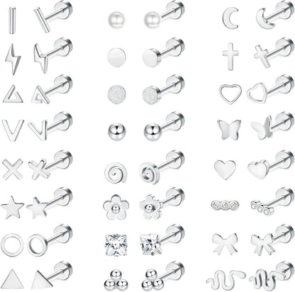 24 Paar Edelstahl Ohrstecker Set Geometrische Flatback Ohrringe