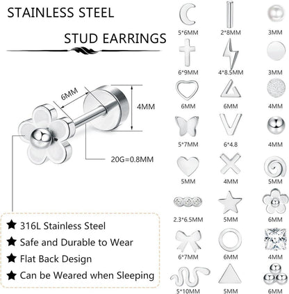 24 Paar Edelstahl Ohrstecker Set Damen Herren Tragus Helix