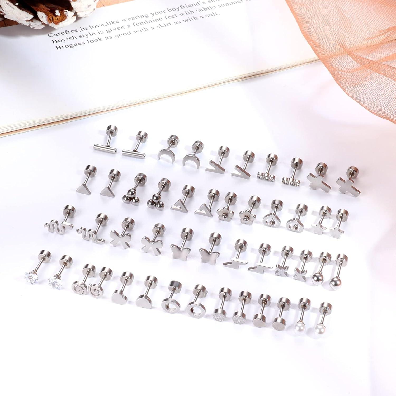 24 Paar Edelstahl Ohrstecker Set Tragus Helix Piercing Ohrringe