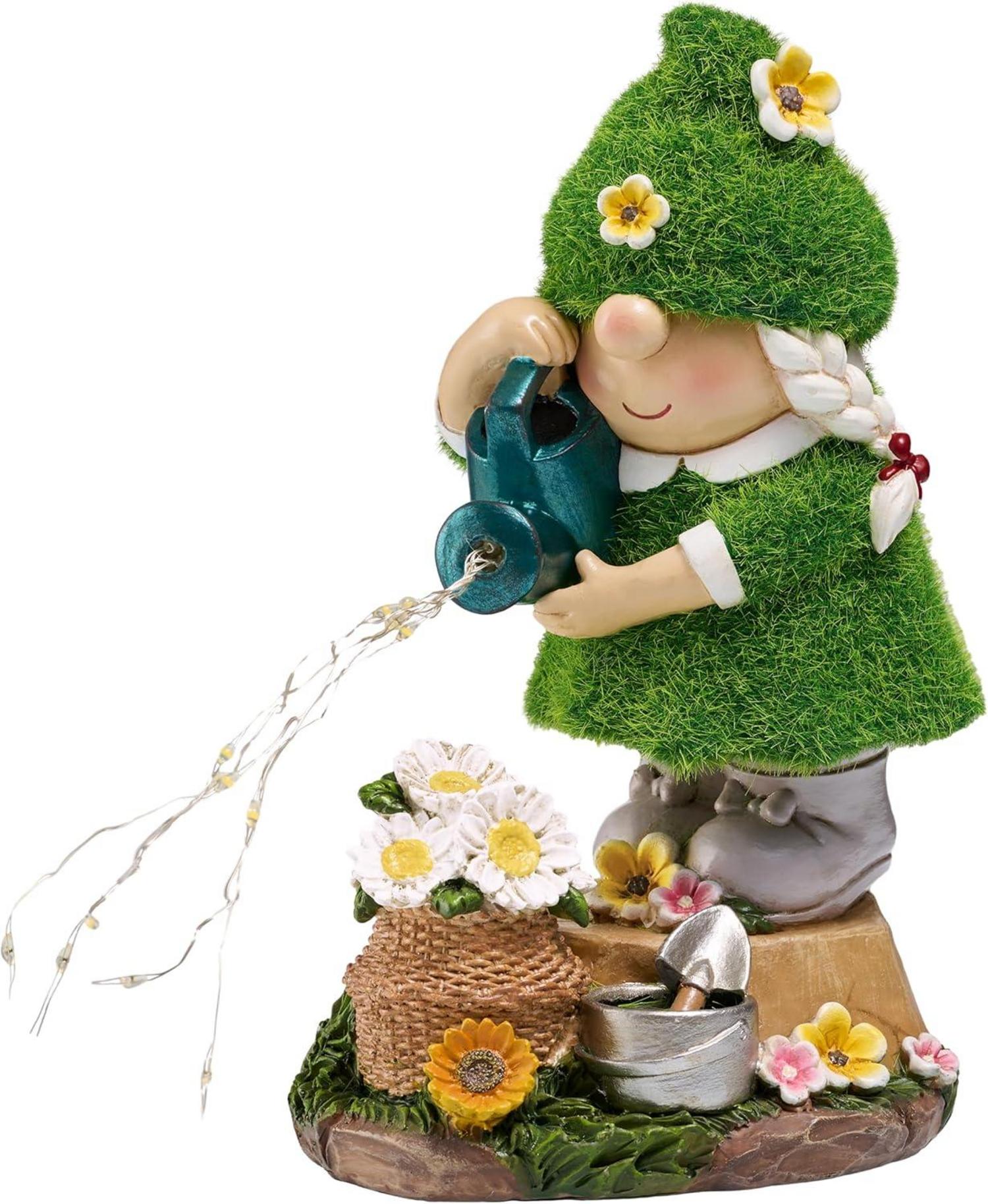 Gartenzwerg 20cm Solarleuchte Blumenpflücken Gartenfigur