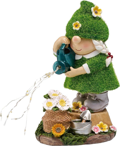 Gartenzwerg 20cm Solarleuchte Blumenpflücken Gartenfigur