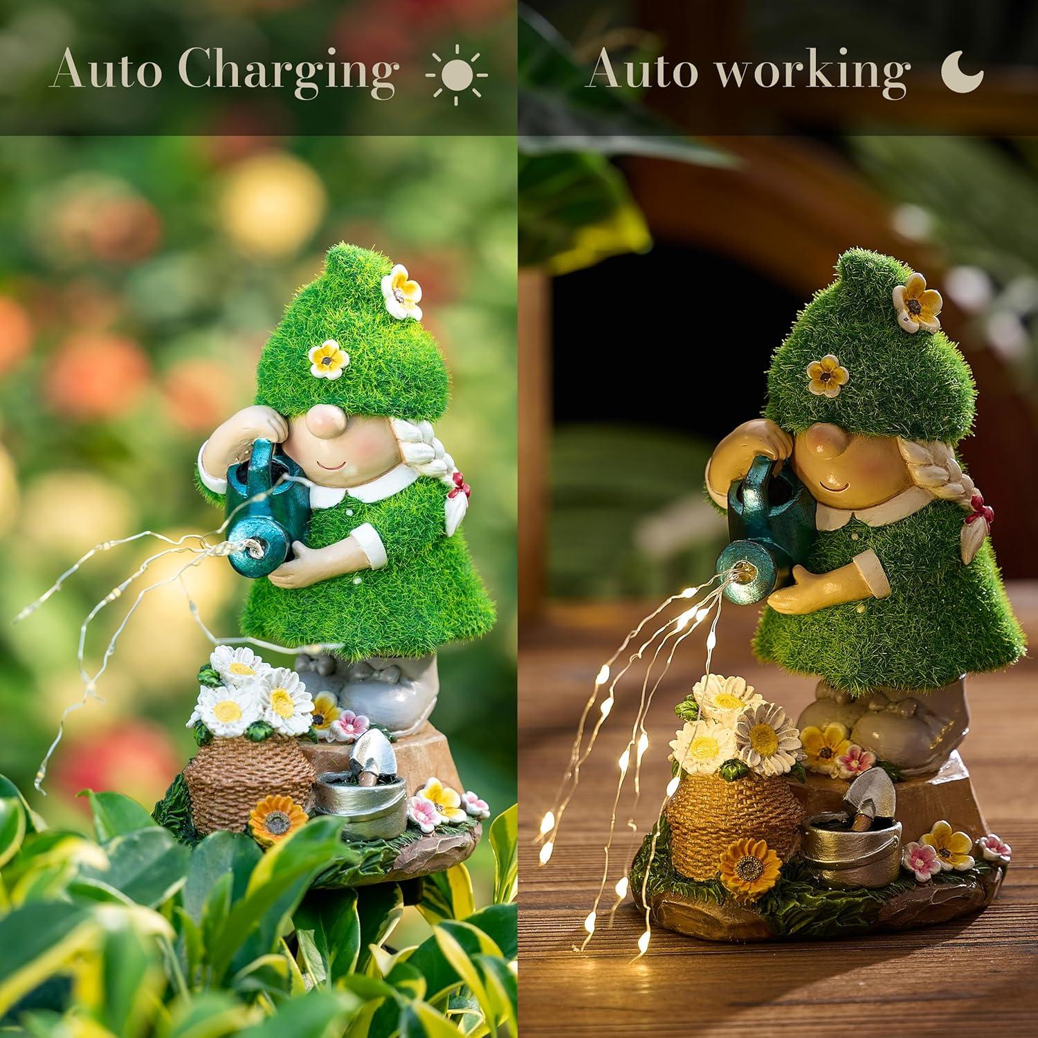 Gartenzwerg 20cm Solarleuchte Blumenpflücken Gartenfigur