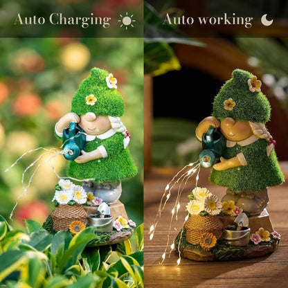Gartenzwerg 20cm Solarleuchte Blumenpflücken Gartenfigur
