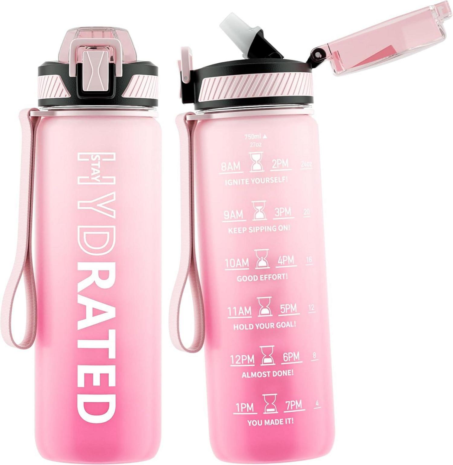Trinkflasche 750ML BPA-Frei Auslaufsicher Strohhalm Zeitmarkierung