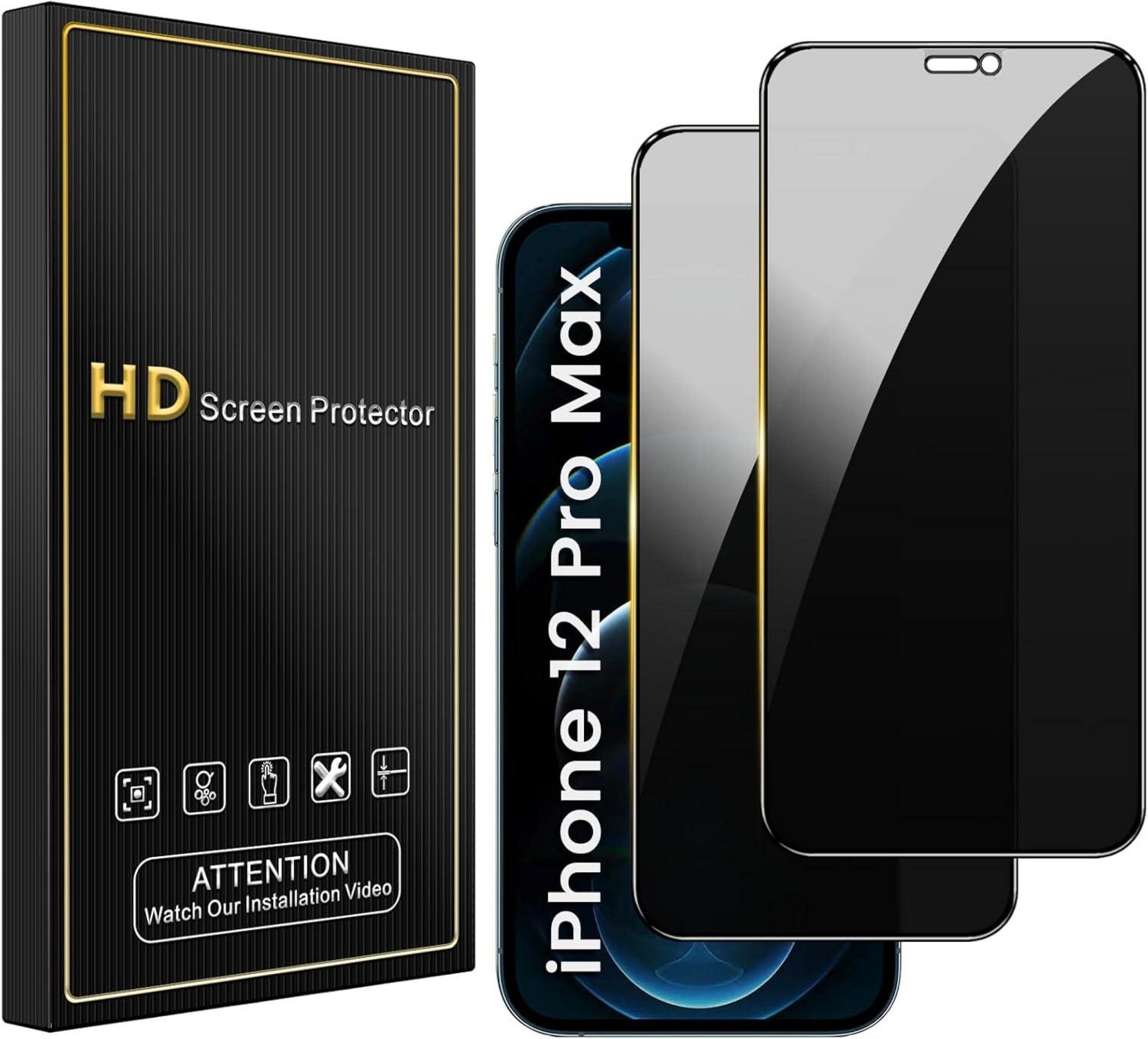 Sichtschutz Glasfolie iPhone 12 Pro Max 6,7 Zoll 9H Härte 2er Pack