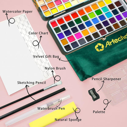 Artecho Aquarellfarben Set 100 Farben mit Zubehör & Box