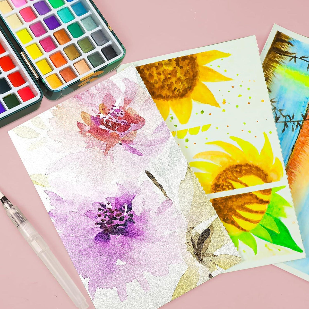 Aquarellfarben Set 100 Farben mit Aquarellpapier & Pinsel, sicher