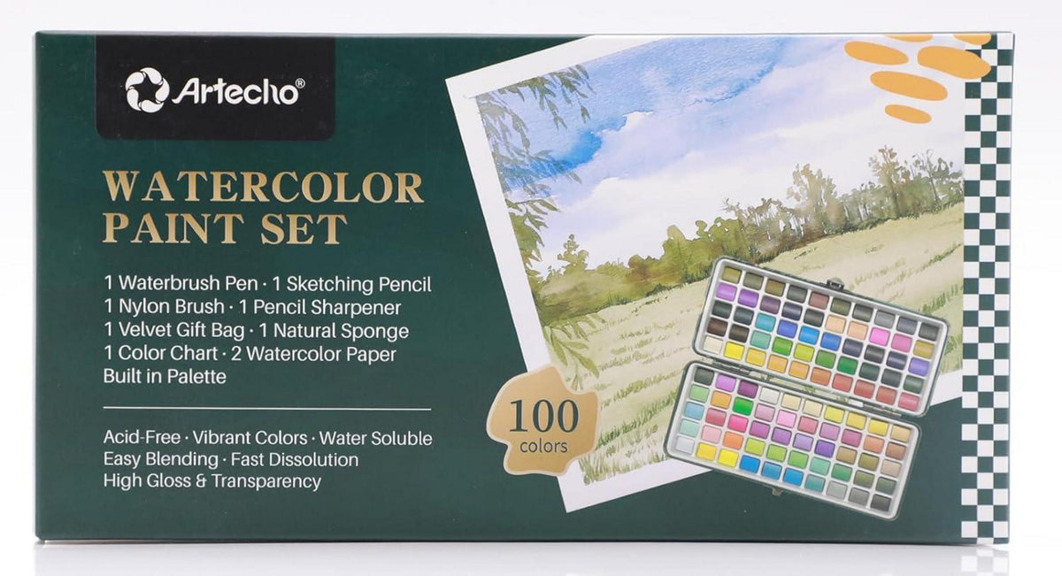 Aquarellfarben Set 100 Farben Tragbare Box Pinsel Aquarellpapier