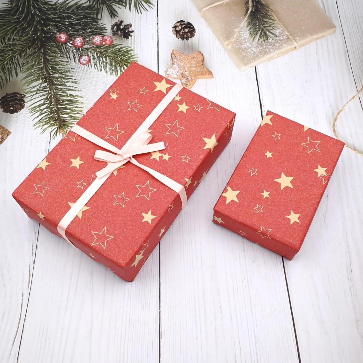 Geschenkpapierrolle 15m x 43cm Rotes Kraftpapier mit Stern Recycelbar