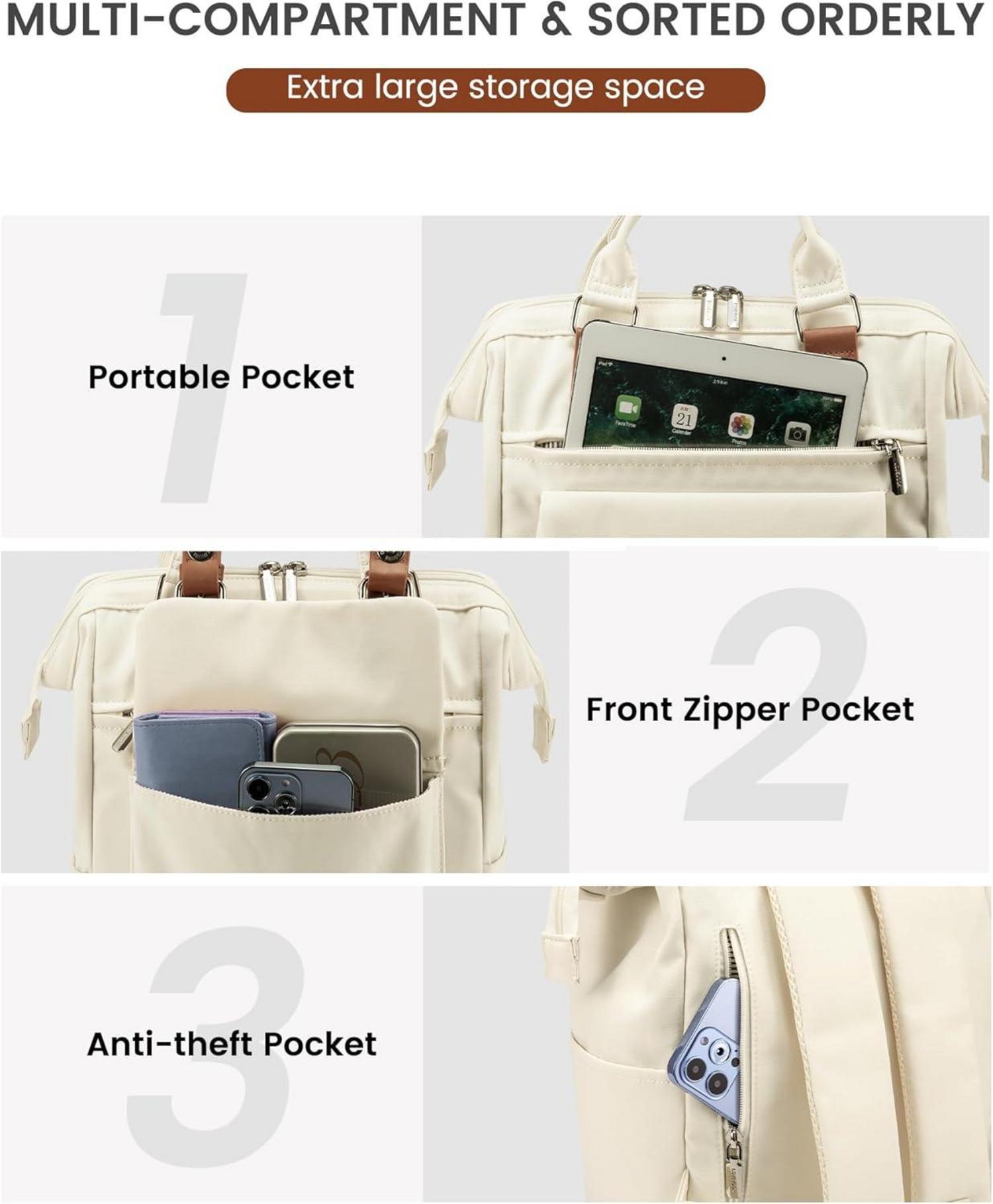 LOVEVOOK Kleiner Rucksack Damen Mini Cityrucksack 14 Zoll Laptopfach Beige