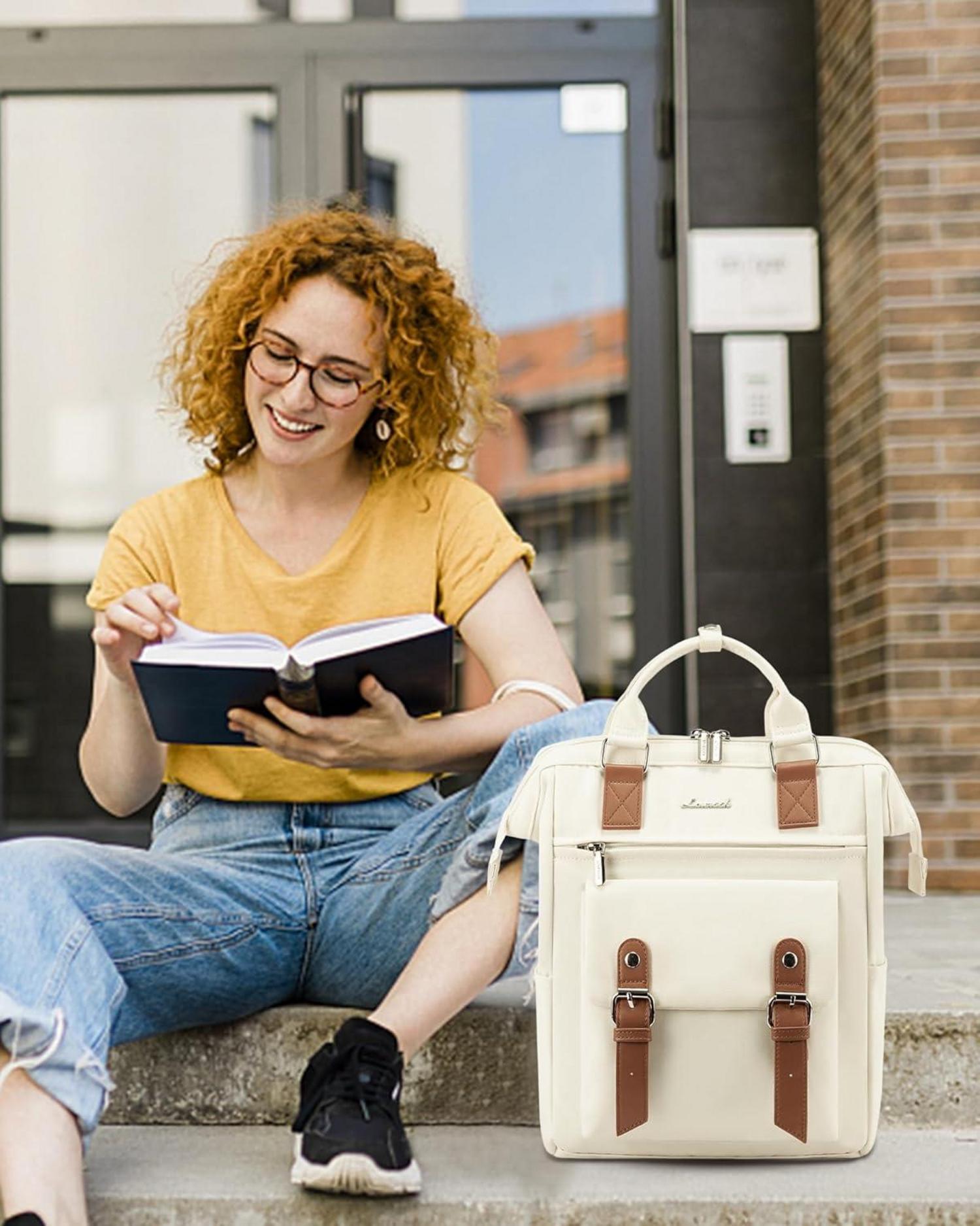 LOVEVOOK Kleiner Rucksack Damen Mini Cityrucksack 14 Zoll Laptopfach Beige
