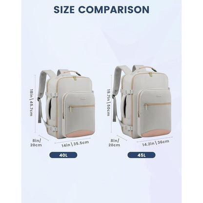 Handgepäck Rucksack 45L Flugzeug Kofferrucksack Damen Laptop 17 Zoll Grau+rosa