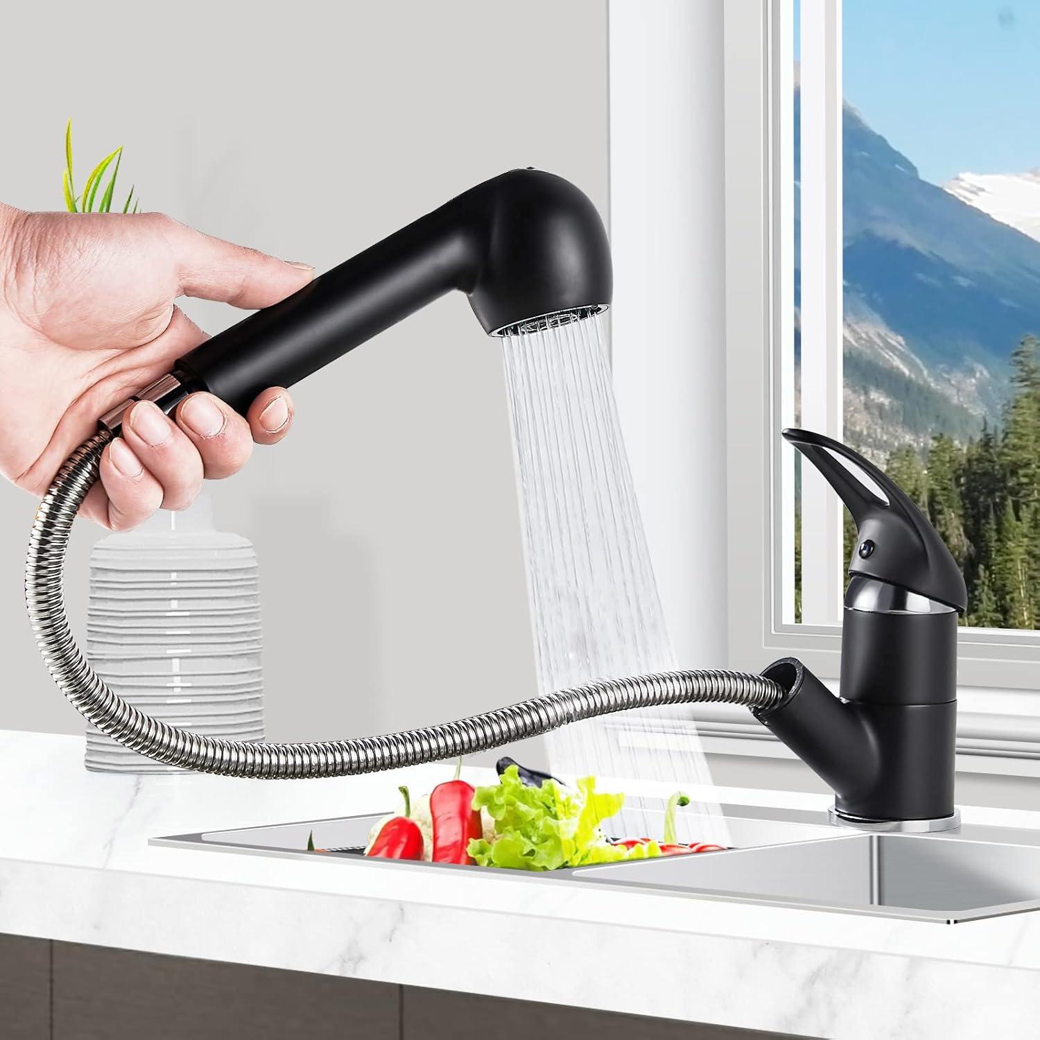 Namuoto Küchenarmatur Schwarz 360° Drehbar mit 2