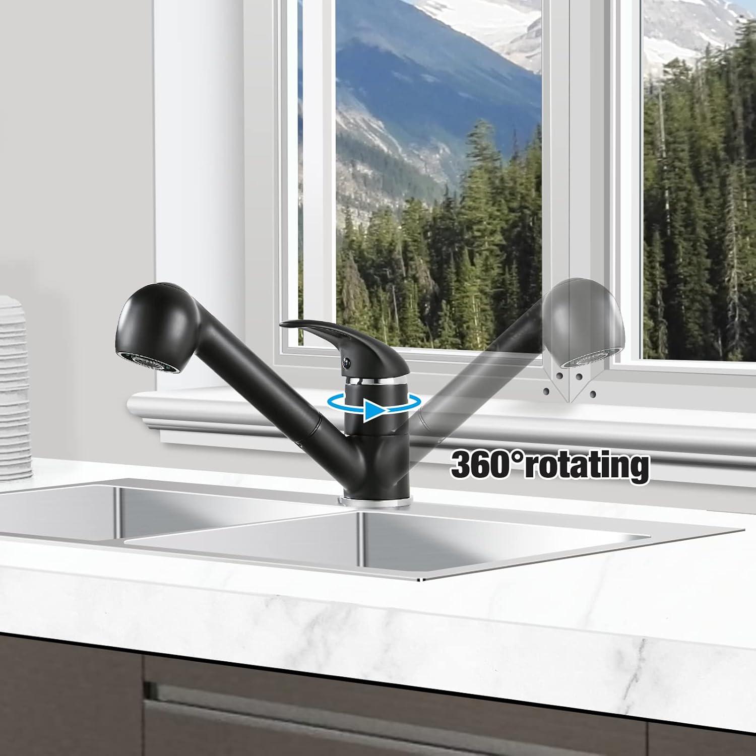 Küchenarmatur Schwarz Ausziehbar 360° Drehbar Wasserhahn mit 2