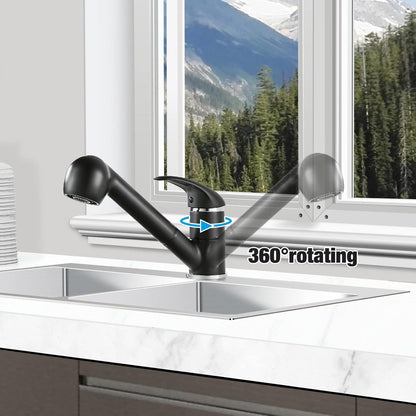 Küchenarmatur Schwarz Ausziehbar 360° Drehbar Wasserhahn mit 2
