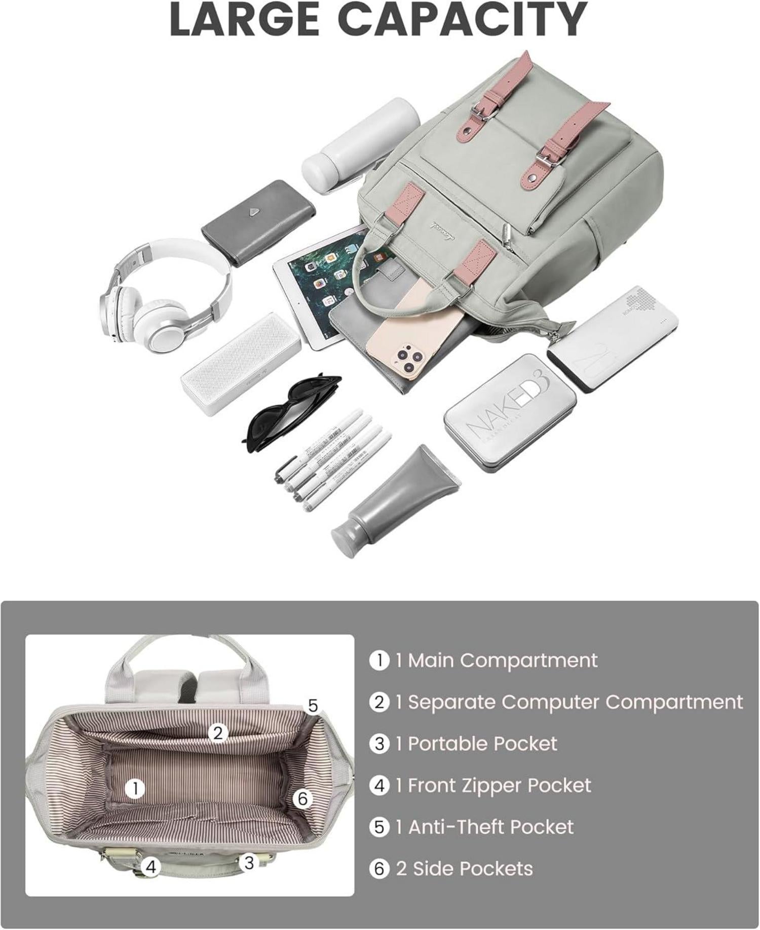 Kleiner Damenrucksack Elegant Wasserdicht 14-Zoll-Laptopfach