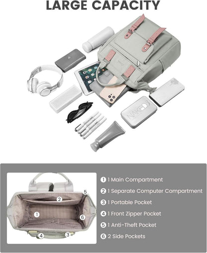 Kleiner Damenrucksack Elegant Wasserdicht 14-Zoll-Laptopfach