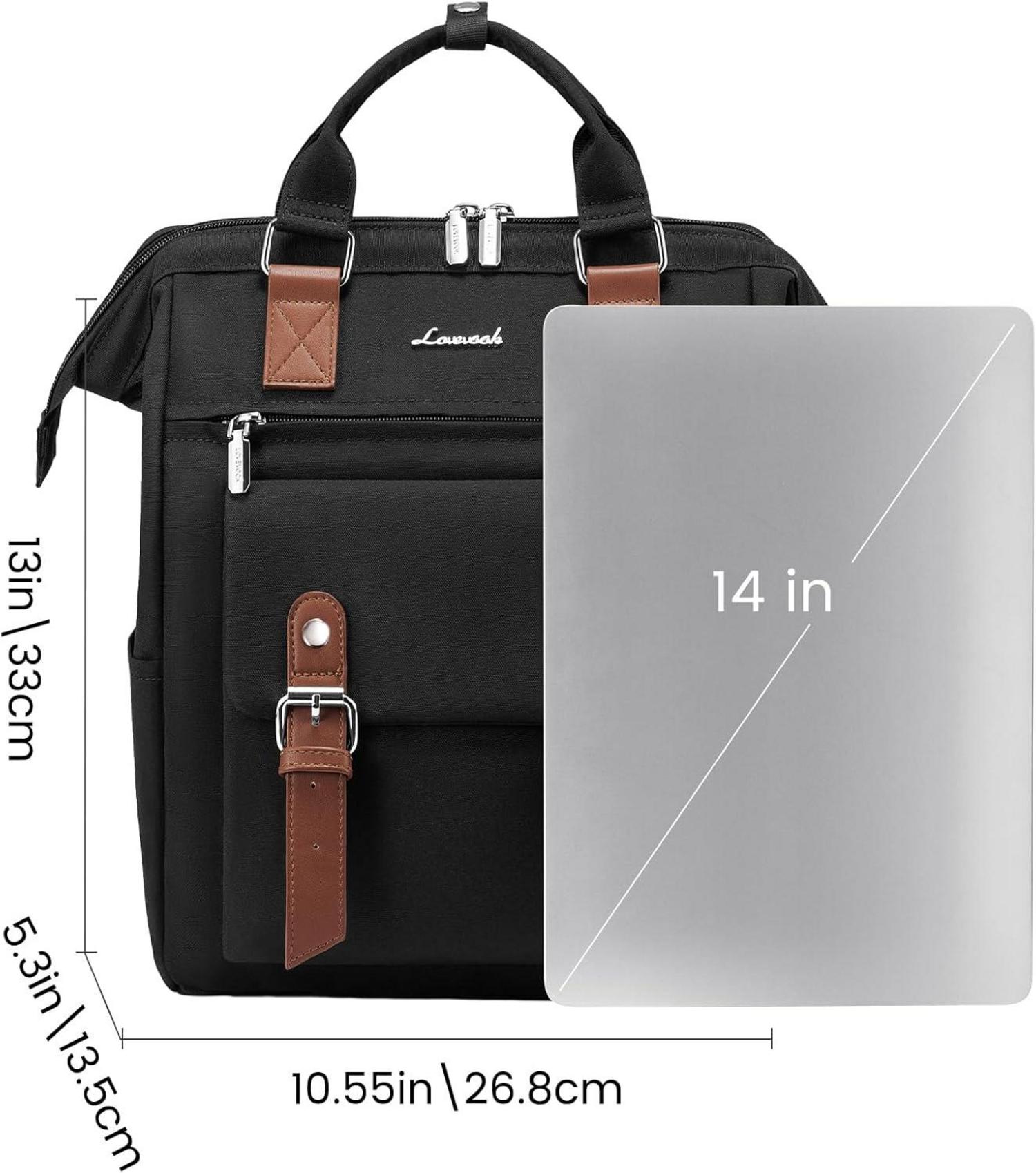 LOVEVOOK Damen Mini Rucksack Schwarz Wasserdicht 14-Zoll Laptopfach