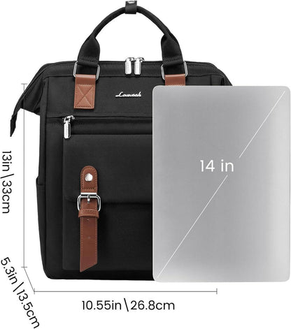 LOVEVOOK Damen Mini Rucksack Schwarz Wasserdicht 14-Zoll Laptopfach