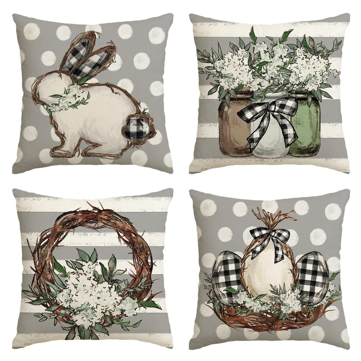 Oster Kissenbezüge 4er Set - Hasen, Blumen & Eier 45x45 cm