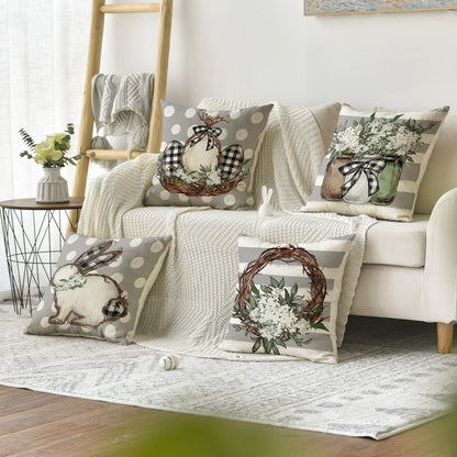 Oster Kissenbezüge 4er Set - Hasen, Blumen & Eier 45x45 cm