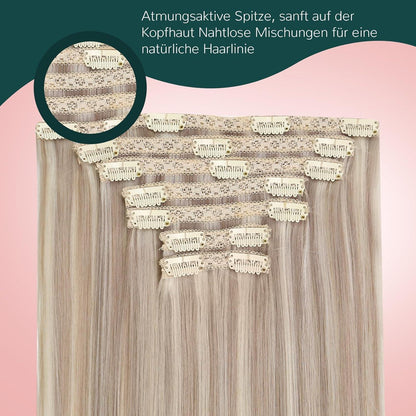 Blond Echthaar Clip-in Extensions – Aschblond Highlights