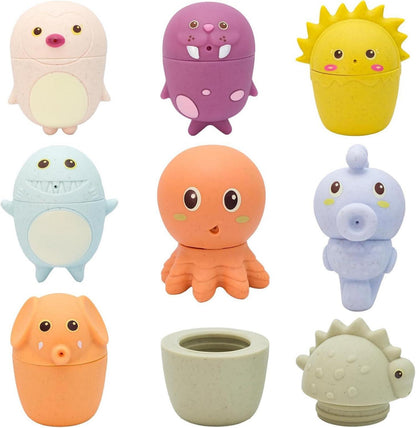 Badewannenspielzeug Baby Spritztiere Wasserspielzeug Set 8-teilig