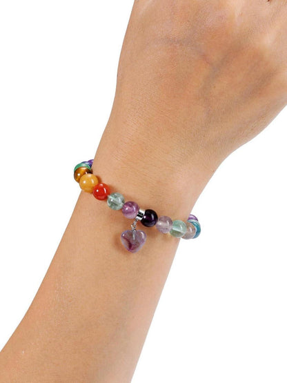 Chakra Armband mit Herz Anhänger und Edelsteinen - Heilstein Armband