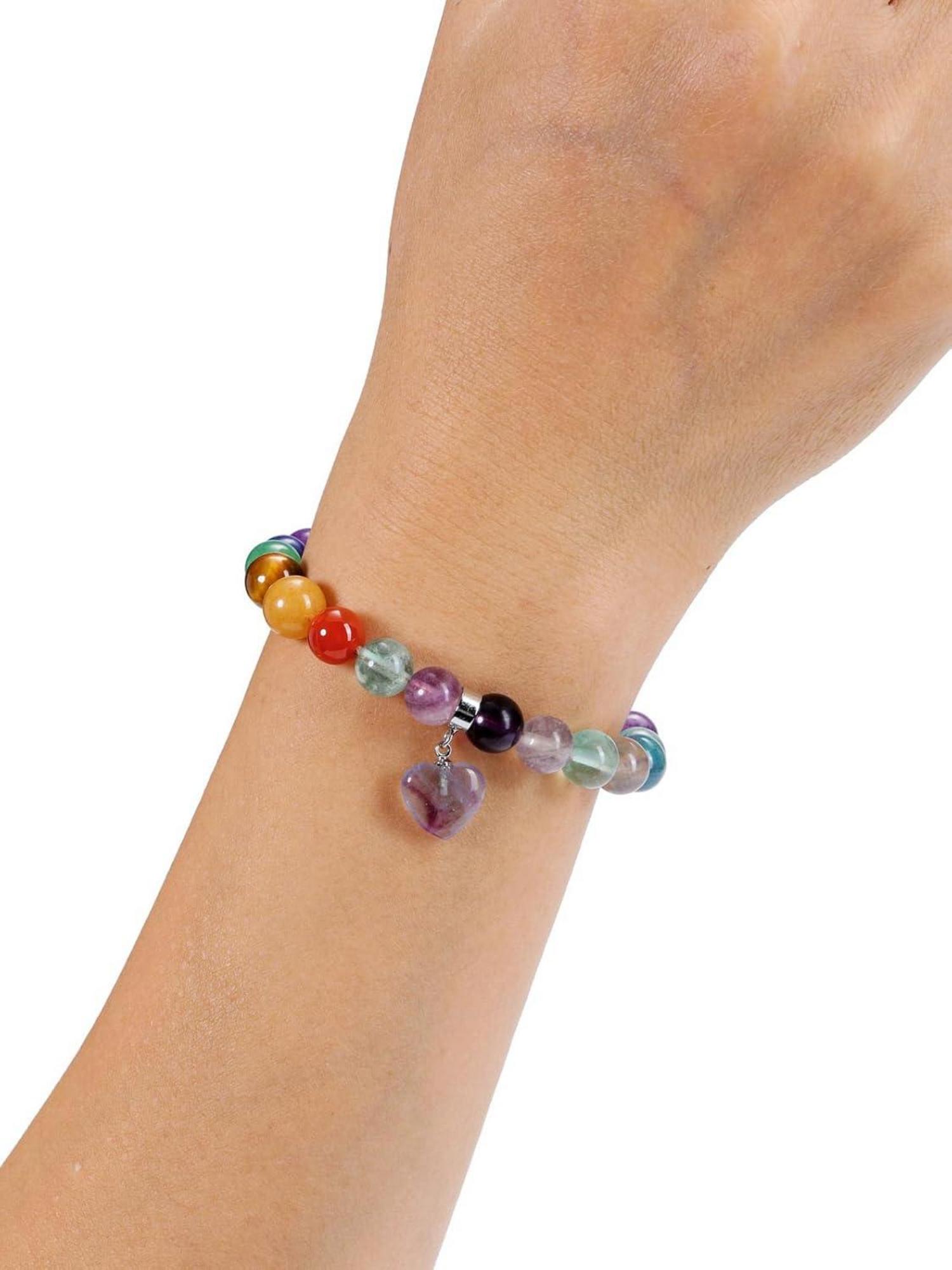 Chakra Armband mit Herz Anhänger und Edelsteinen - Heilstein Armband