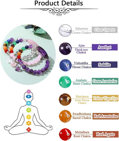 Chakra Armband mit Herz Anhänger und Rosenquarz Steinen - 7 Chakra Healing