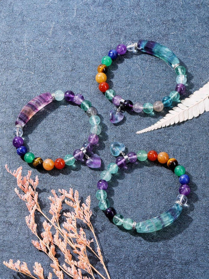 Chakra Armband mit Herz Anhänger und Rosenquarz Steinen - 7 Chakra Healing