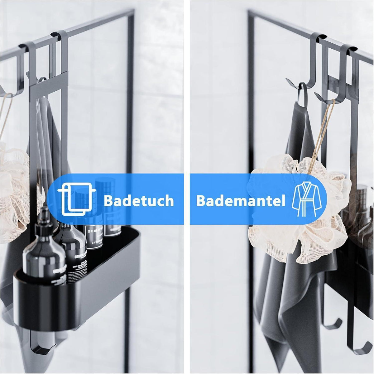 Duschablage zum Hängen ohne Bohren, Edelstahl, Schwarz