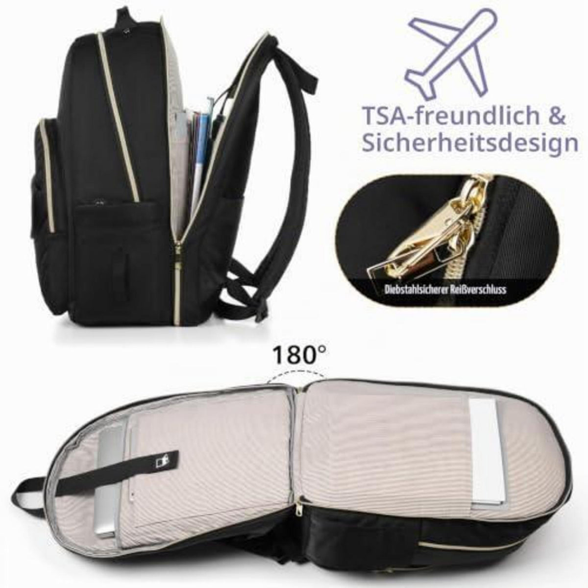 Laptop Rucksack Damen 17,3 Zoll – Anti-Diebstahl & USB Ladeanschluss