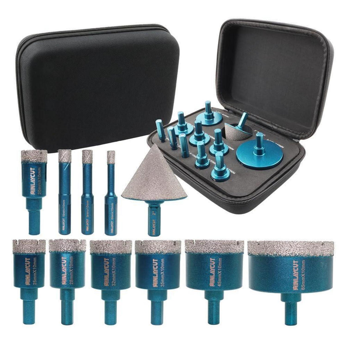 Diamant Fliesenbohrer Set 11tlg. mit 50mm Fingerfräser für Granit & Marmor