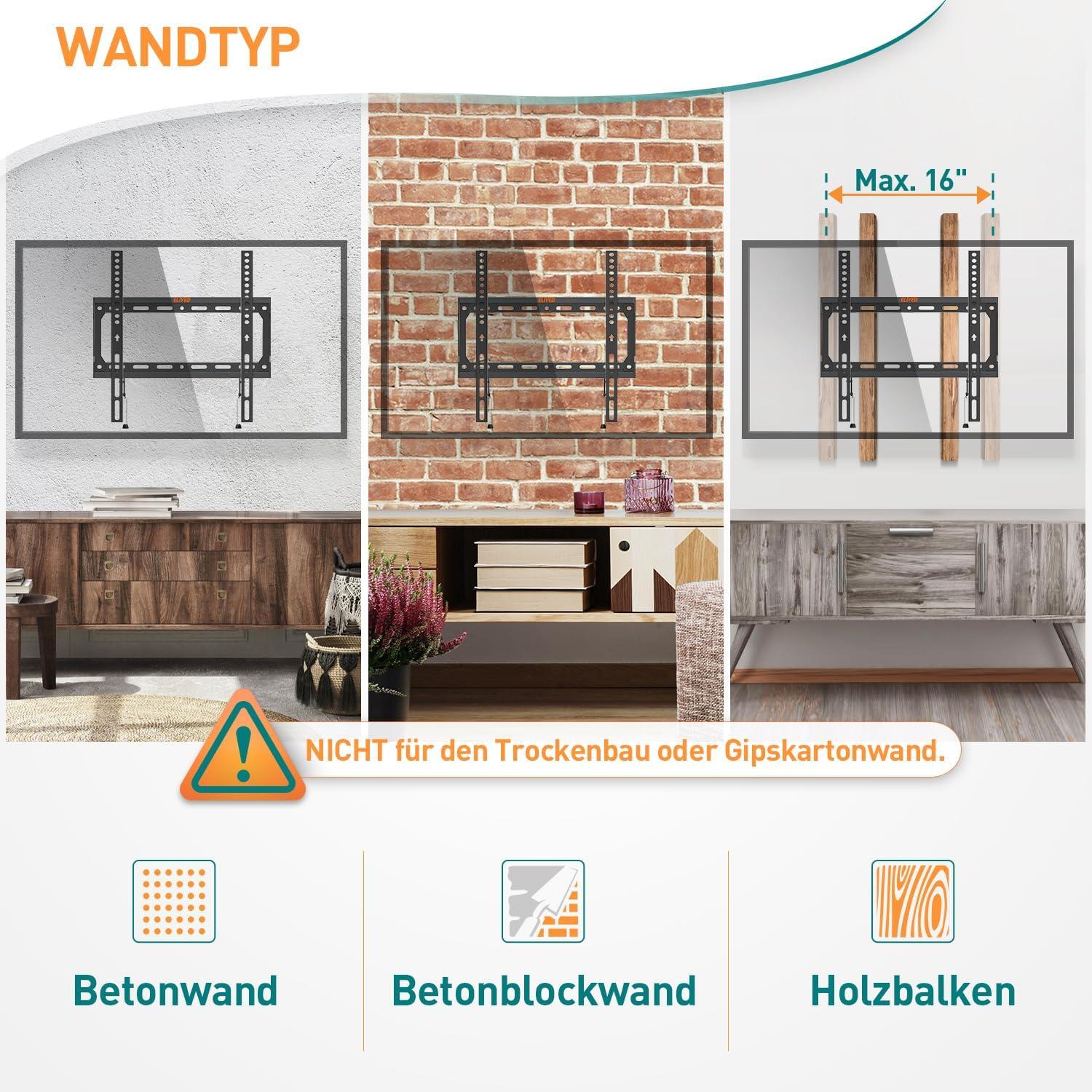 TV Wandhalterung 26-60 Zoll Flach Curved Fernseher 400x400mm 45KG