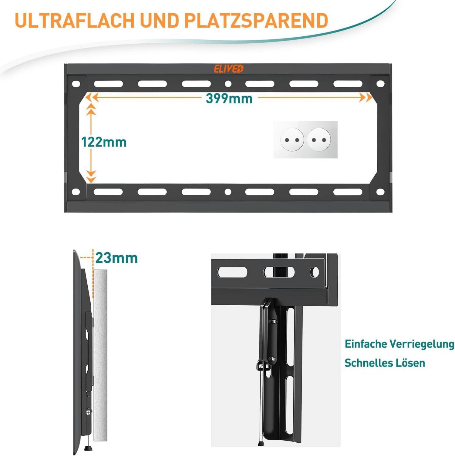 TV Wandhalterung 26-60 Zoll Ultra Slim Flach Curved VESA 400x400mm 45KG