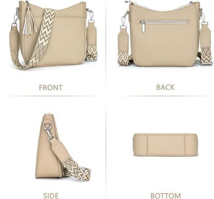 SOGYECS Umhängetasche Damen Leder PU Crossbody Bag Breiter Gurt Khaki