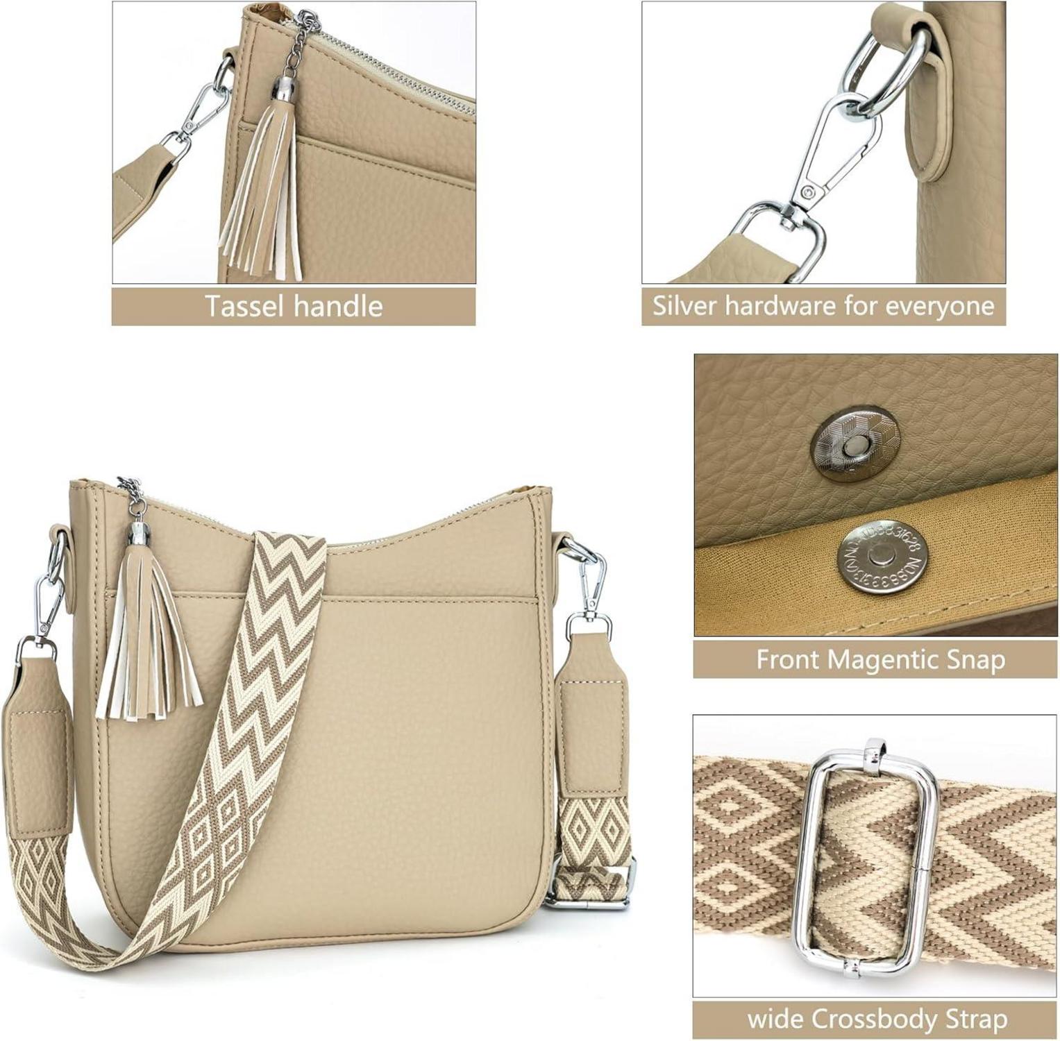SOGYECS Umhängetasche Damen Leder PU Crossbody Bag Breiter Gurt Khaki