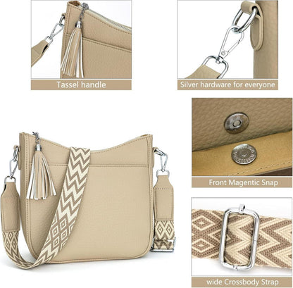 SOGYECS Umhängetasche Damen Leder PU Crossbody Bag Breiter Gurt Khaki
