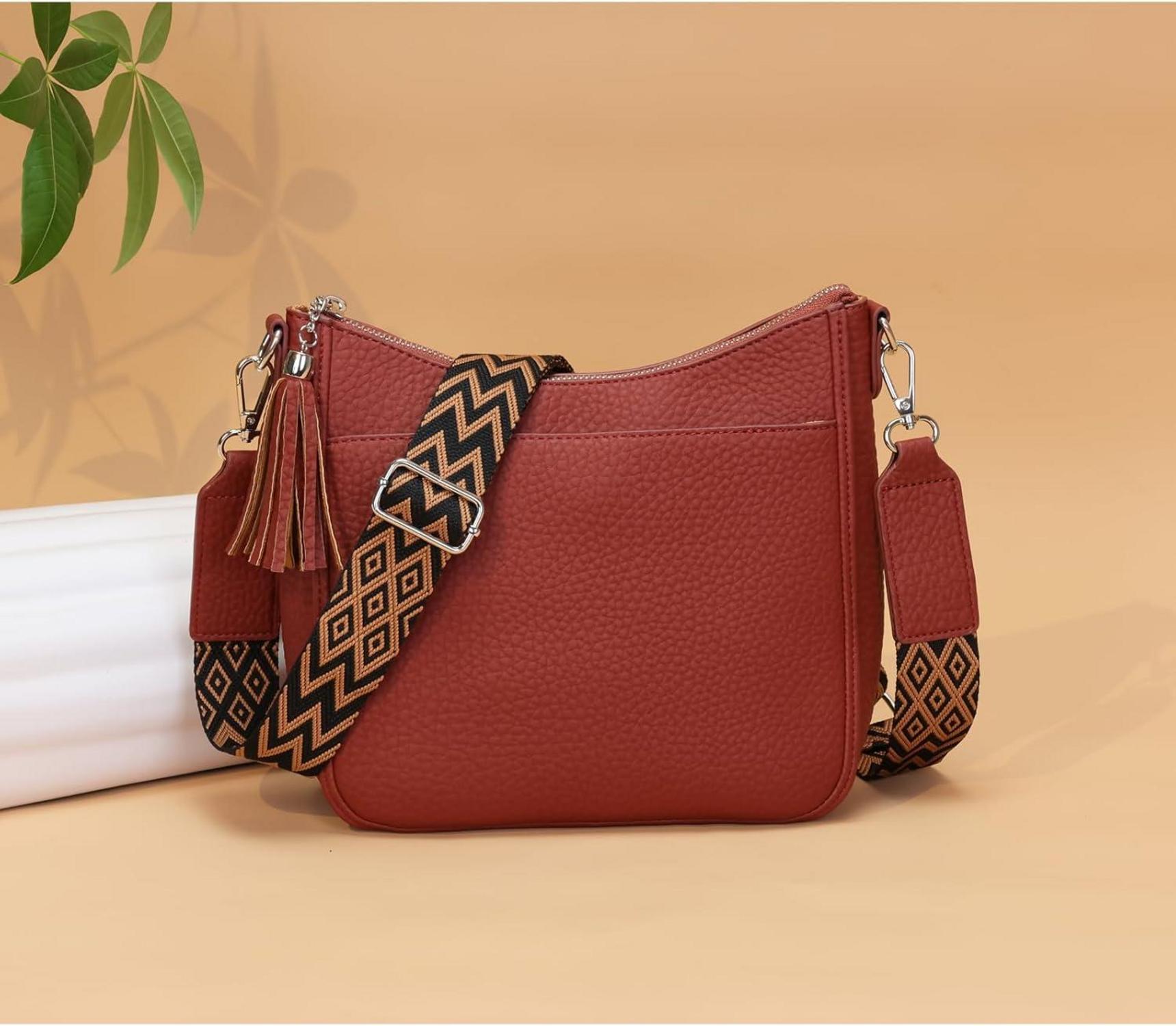 Umhängetasche Damen Klein Schultertasche Leder Crossbody Bag Breiter