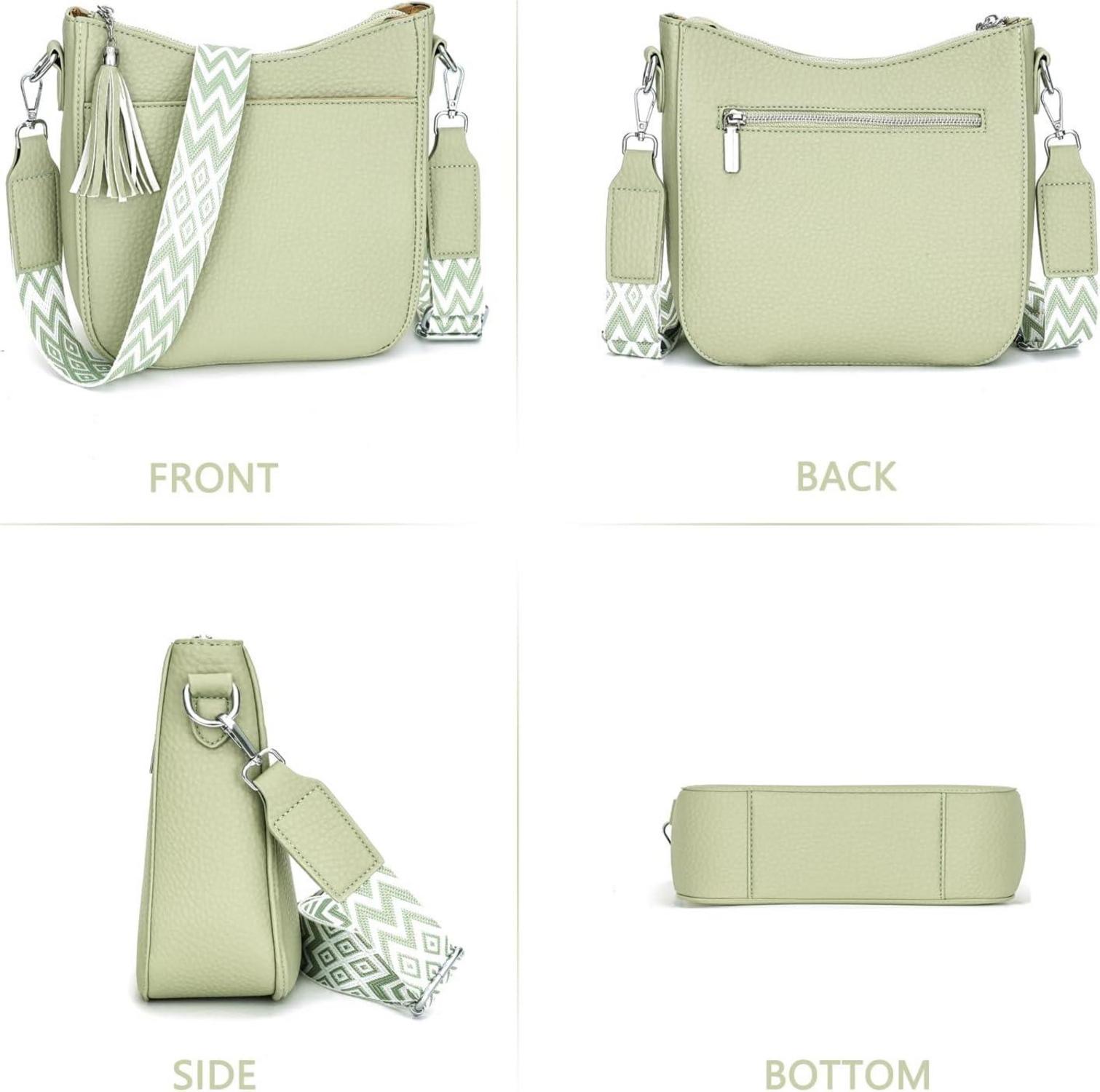 Damen Crossbody Bag Umhängetasche Leder PU Messenger Hellgrün