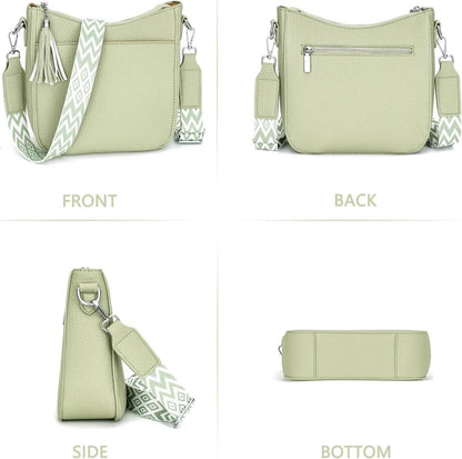 Damen Crossbody Bag Umhängetasche Leder PU Messenger Hellgrün