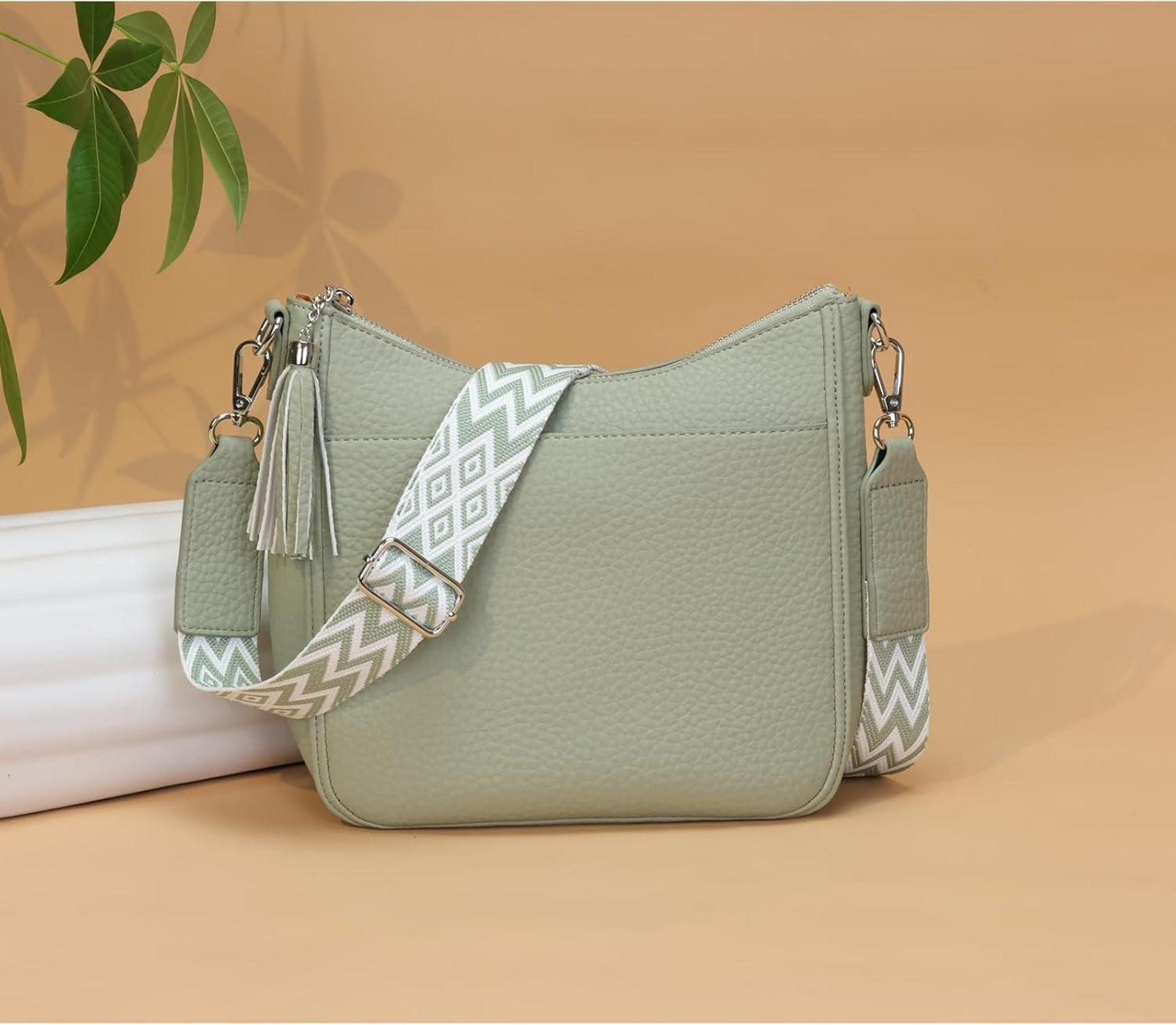Damen Crossbody Umhängetasche Klein Leder Messenger Bag Hellgrün