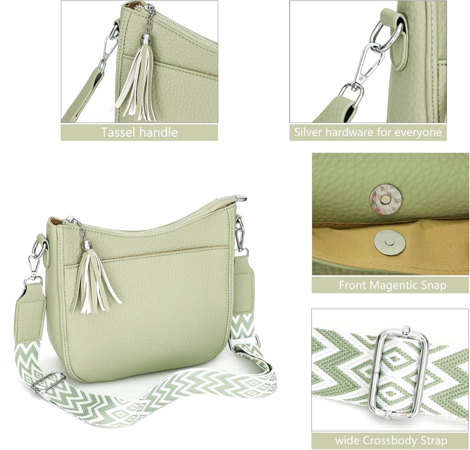 Damen Crossbody Bag Umhängetasche Leder PU Messenger Hellgrün