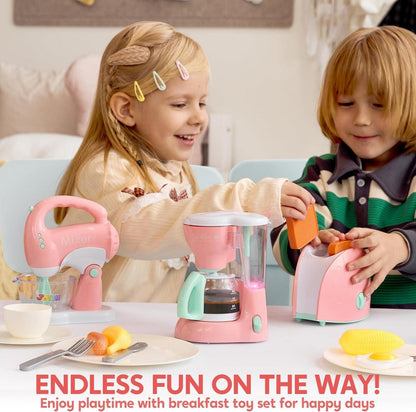 JOYIN Spielküchen Spielzeugset mit Kaffeemaschine, Mixer, Toaster - Rosa