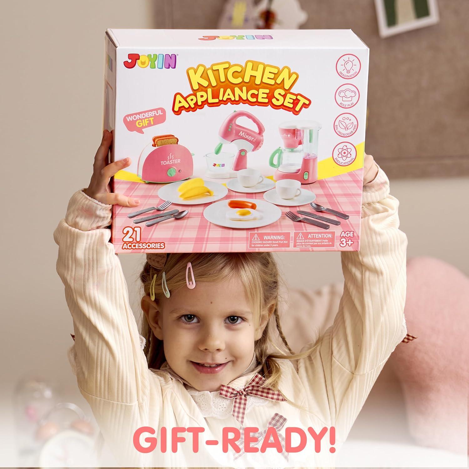 JOYIN Spielküchen Spielzeugset mit Kaffeemaschine, Mixer, Toaster - Rosa