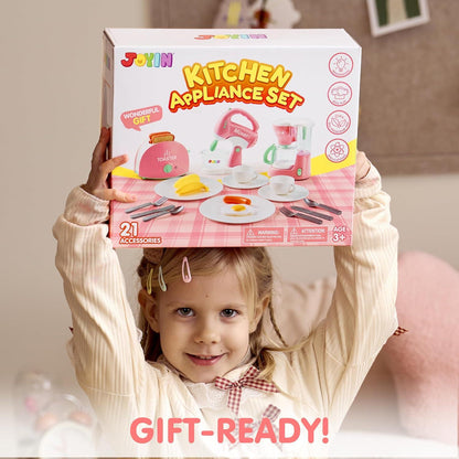 JOYIN Spielküchen Spielzeugset mit Kaffeemaschine, Mixer, Toaster - Rosa